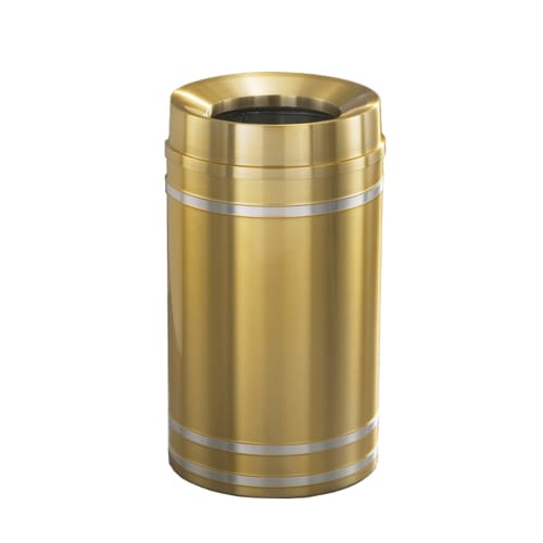Glaro Capri 33 Gallon Funnel Top Waste Receptacle, Satin Brass with Satin Aluminum Bands
